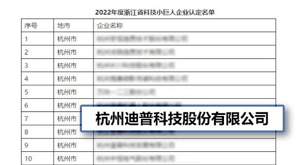 迪普科技获选浙江省首批”科技小巨人企业“称号