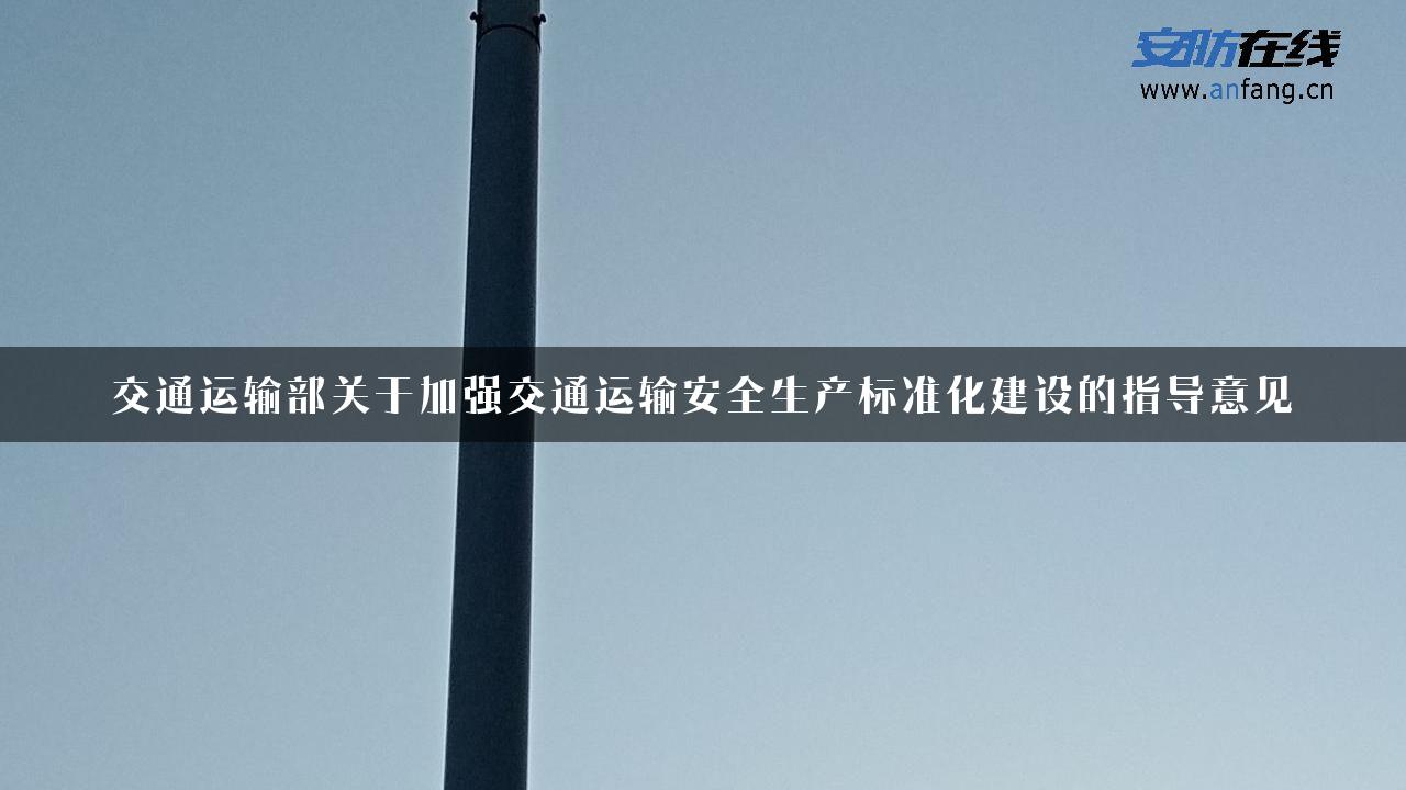 交通运输部关于加强交通运输安全生产标准化建设的指导意见